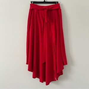 Halara Breezeful 2 in 1 High Tie Waisted Curved Hem Flowy Midi Skirt Red Small